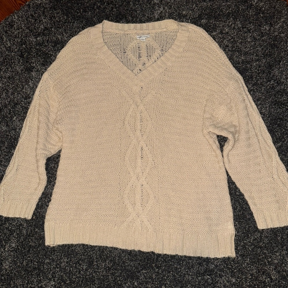 Tan American Eagle V-Neck Sweater Size Large